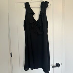 LOFT Black Midi Dress with Ruffle Detail